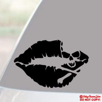 SKULL AND CROSSBONES LIPS Vinyl Decal Sticker Car Truck Window Wall Bumper JDM