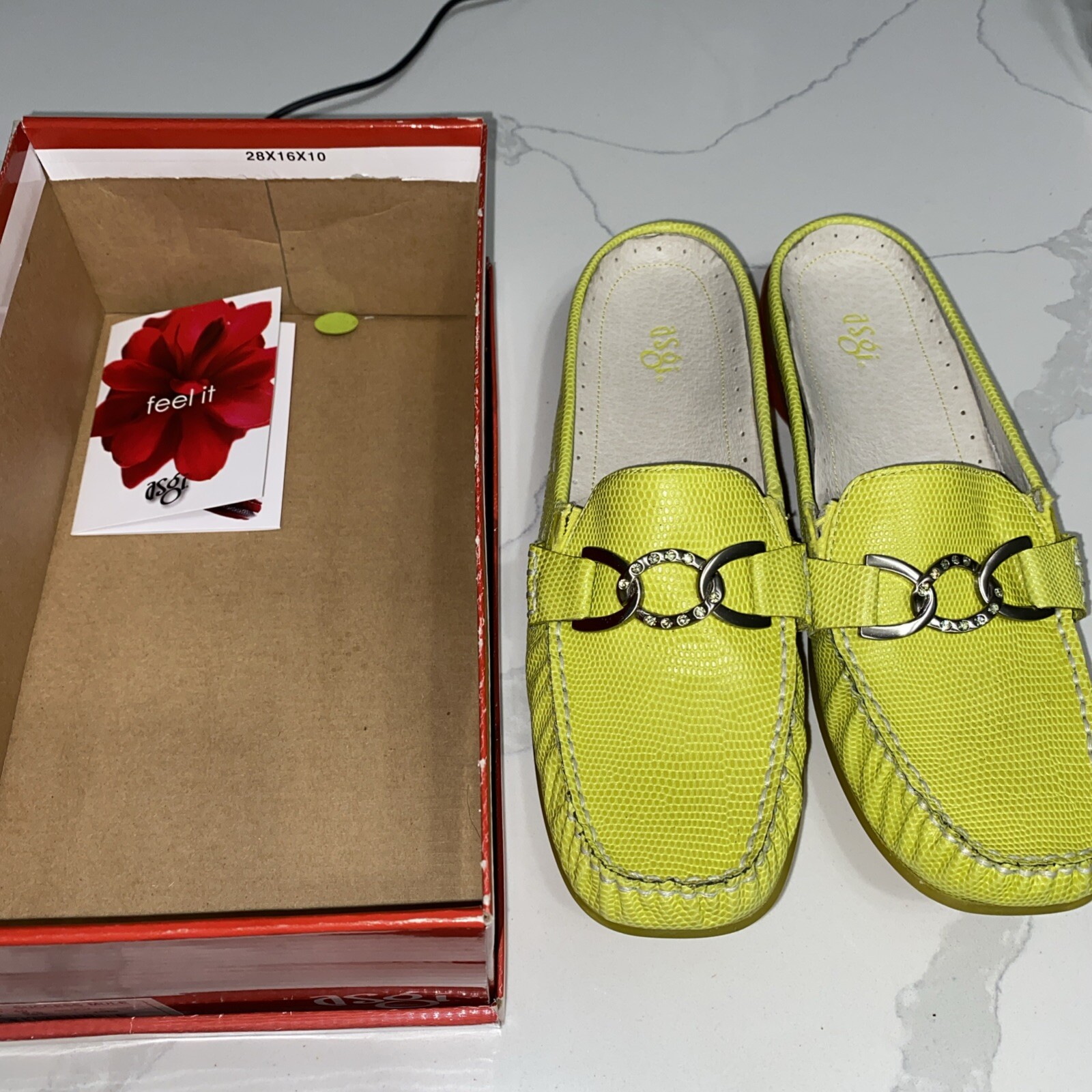 Asgi Mules Womens Size  8.5  Lime Leather Slip On Loafer Shoes Moc Toe Soleplex