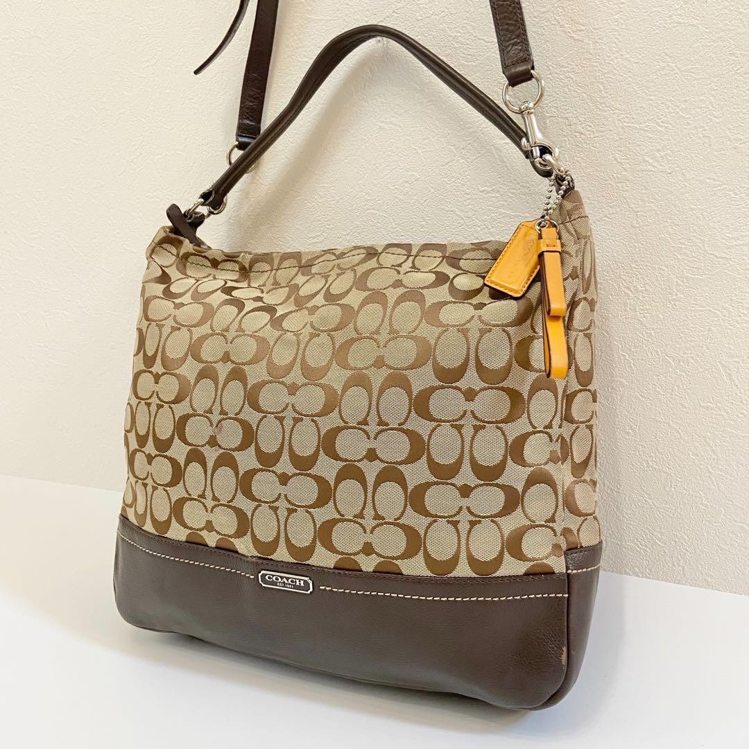 Coach Signature Two-Way Leather Shoulder Bag with Charm PC3OKM