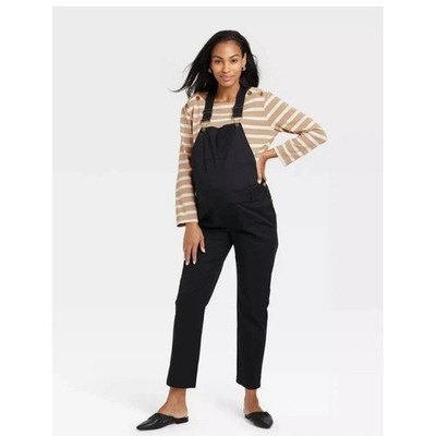 HATCH The Nines Maternity Overalls Women 8 Black Cotton Twill Straight Leg