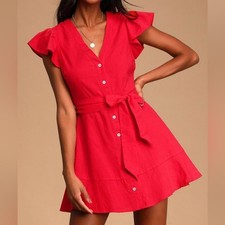 Lulu's Vibrant Red Flutter Sleeve Mini Dress - NWOT