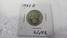 1943 D  Washington Quarter 25C Silver Circulated Uncertified US Coin