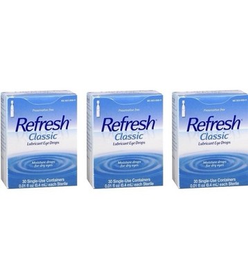 3 pack Refresh Classic Lubricant Eye Drops, 30 Singles Per Box 0.01 Fl. Oz. Each