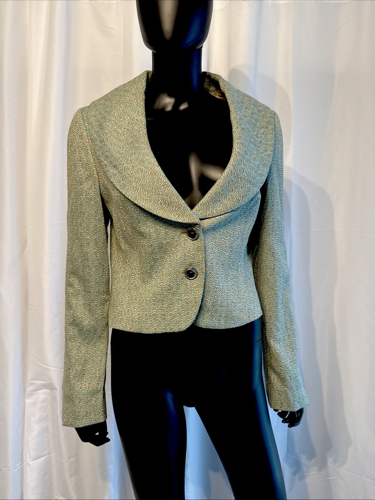 VTG Sisley Made In Italy Women’s  Crop Blazer Floral Liner Green Geometric  M(8)