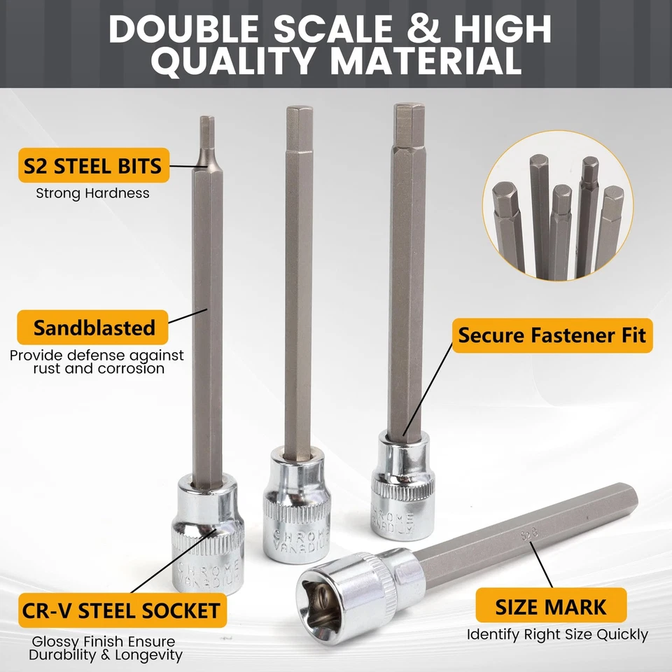 20PC 3/8" Drive Extra Long Allen Hex Bit Socket Set - Long Allen Socket Set c... - Image 3 of 4