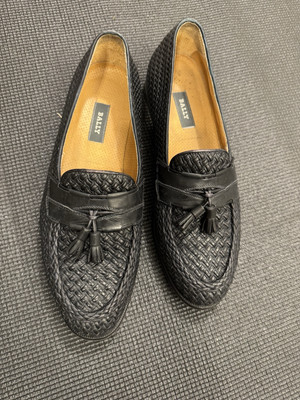 Bally Men's Black Woven Leather Tassel Loafers