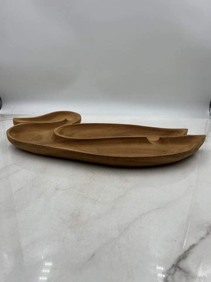 Vintage Duck Shaped Wooden Divided Serving Tray 19in Hand Carved Rustic Decor - Image 2 of 4