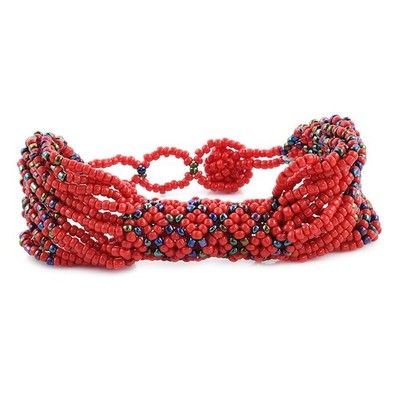 Ceramic Seed Beaded Pattern Bracelet Jewelry Gift for Women Size 7.5