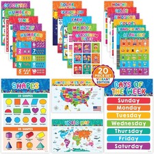 Decorably 20 Vibrant Learning Posters for Toddlers 11 x 17 inches, Multicolor