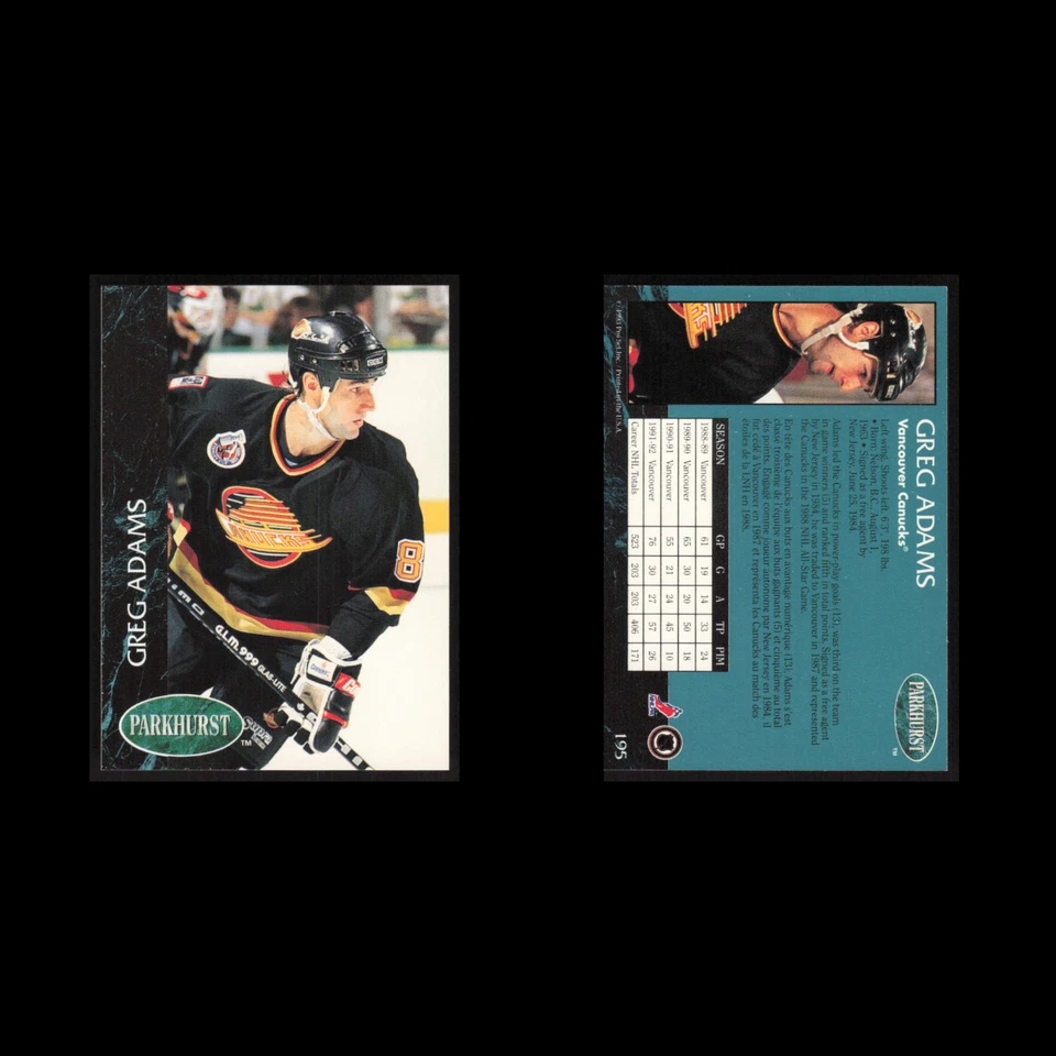 Greg Adams #195 1992 Parkhurst Vancouver Canucks Hockey Card NHL NM - Image 3 of 3