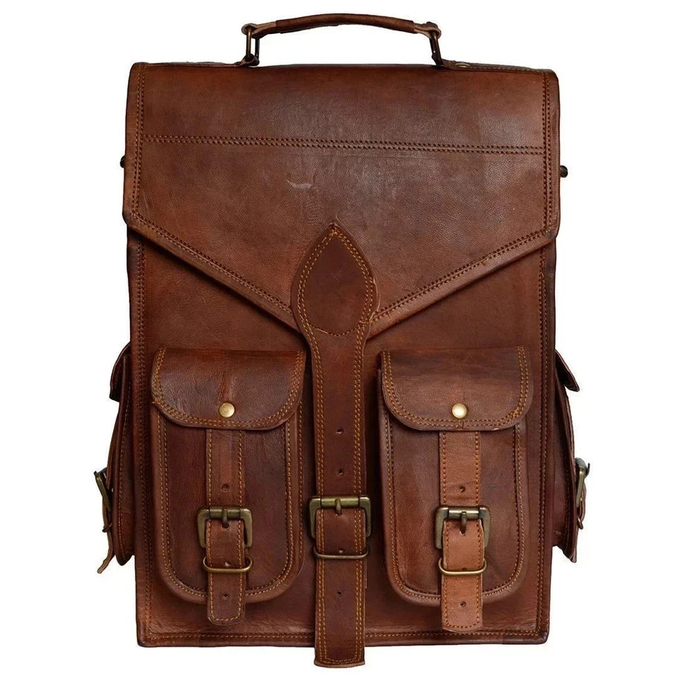 Women Brown Leather Backpack Vintage School Bag Rustic Shoulder Bag image 10