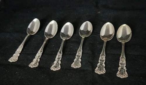 6 Antique 1909 International Sterling Silver Teaspoons Pansy Pattern
