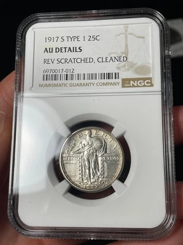 1917-S Type 1 NGC AU Details Standing Liberty Quarter