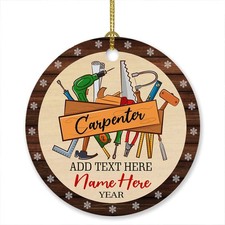 Personalized Text Year Name Ornament Christmas 2022 for Men Carpenter Woodwor...