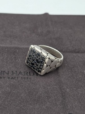 Auth John Hardy Kali Dragon Silver Pebble & Black Sapphire Ring Size 11.5 