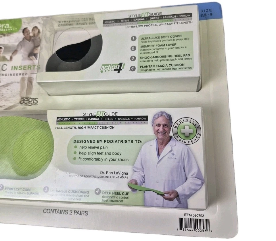 Conjunto de 2 pares de inserções de sapatos ortopédicos Orthera, para homens 7,5-9 ou mulheres 8,5-10 - Imagem 2 de 4