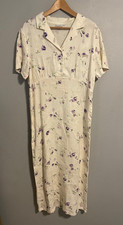 Vintage Match Dress Women 14 White Purple Floral Linen Maxi Cottagecore 90s READ