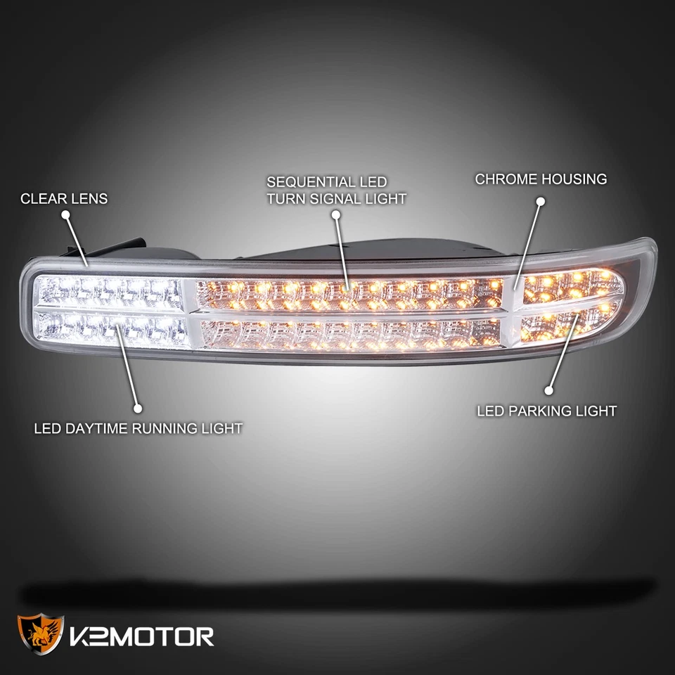 Fits 1999-2006 GMC Sierra Yukon XL 1500 2500 LED Bumper Lights+Sequential Signal Foto 3 de 4