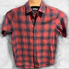 Mens 32 Bar Blues Paid Shirt Button Front Short Sleeve Size M