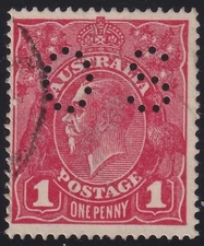 AUST KGV 1d RED SWMk. OFFICIAL PERF 'OS'. USED. (M746)