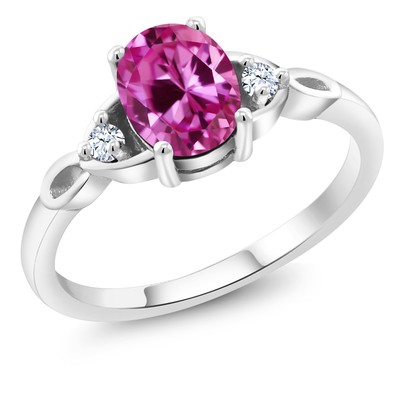 925 Sterling Silver Gemstone Birthstone and White Created Sapphire 3-Stone Ring