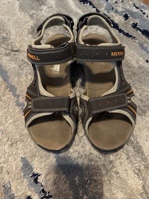 Merrell Size 5M US 3UK 35EU Panther Brown Leather Sport Sandals Orange Accents