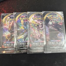 Pokemon TCG Rebel Clash Sleeved Booster Pack Art Set X4 Packs *Factory Sealed*