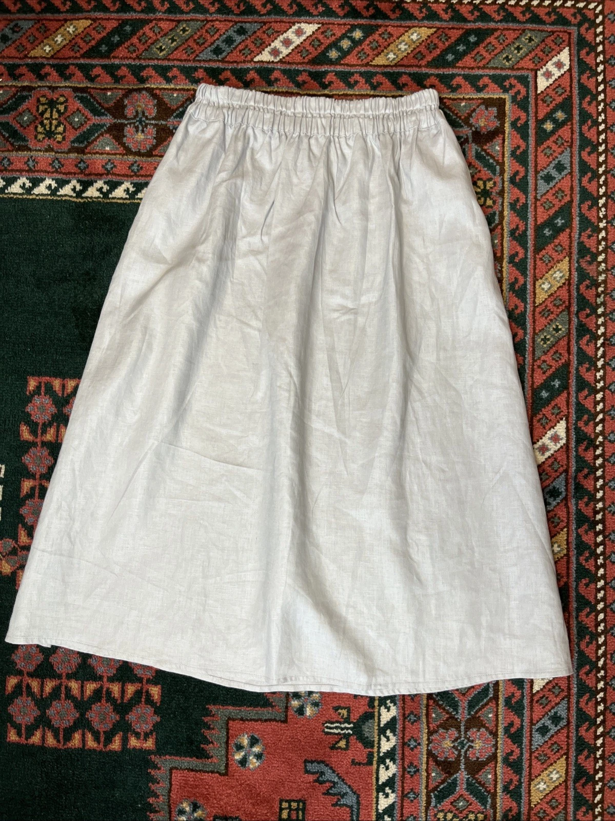 NO 6 STORE Sz 2 100% Linen Pull On Elastic Waist Midi Skirt Minimal Luxury Med