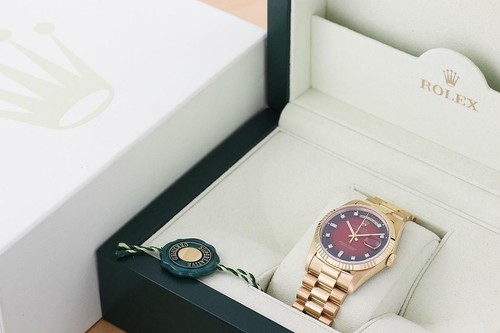 Rolex Herren Tagesdatum Fabrik Diamant Rot Vignette 18K Gelbgold Präsident Uhr - Bild 7 von 10