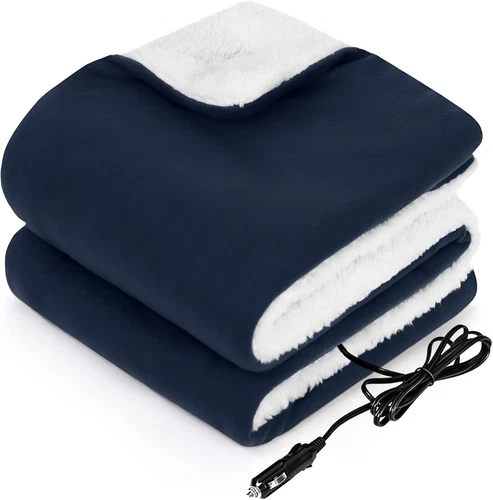 12-Volt Heated Car Blanket, Portable Electric Blanket with 3 Heating Levels & 4 