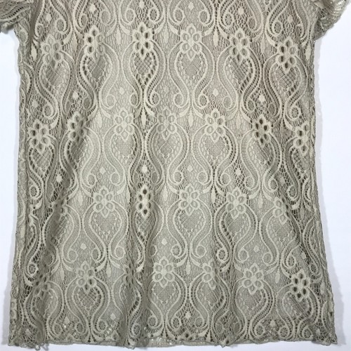 Brittany Black Women's Small Beige Lined Lace Short Sleeve Blouse - Picture 3 of 8