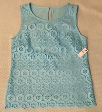 NWT! Talbots Lace Trim Knit Shell Turquoise Small NEW!