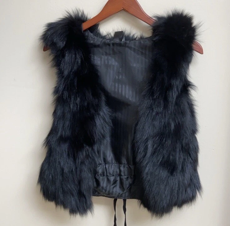 Chaleco tejido recortado de piel de zorro real negro talla S Foto 2 de 4