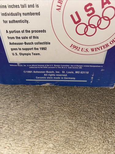 1992 U.S. Winter Olympic Team Ceramic Stein W/Original Box (Made In Germany)-New - Picture 17 of 22