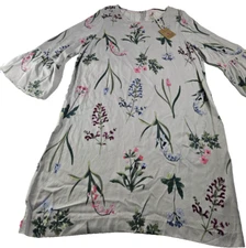 Joules Shift Dress Women 14 Silver Gray Floral 3/4 Flutter Bell Sleeve New Flaw