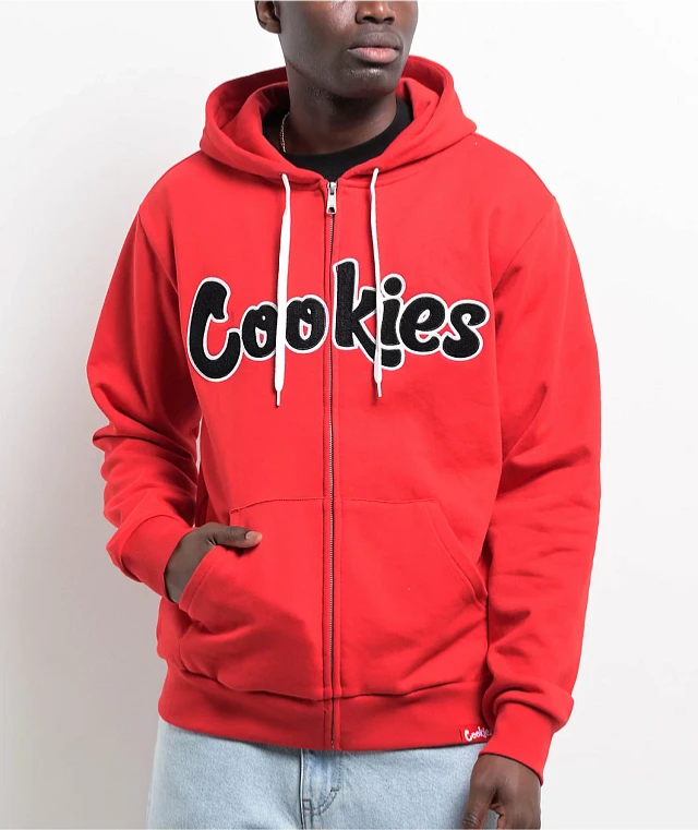 Cookies Sf Streetwear Limited Edition Chenille Red Zip Hoodie