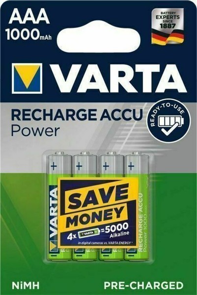 4 X Varta Power Akkus Aaa Micro 1000Mah Aufladbare Batterien 4 StüCk Accus Neu-image