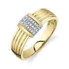 Right Hand Natural Round 0.10 Ct 14K Yellow Gold Diamond Ring Rectangle Cocktail