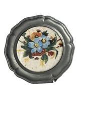 Kleiner Zinnteller mit Blumendekor Emaille