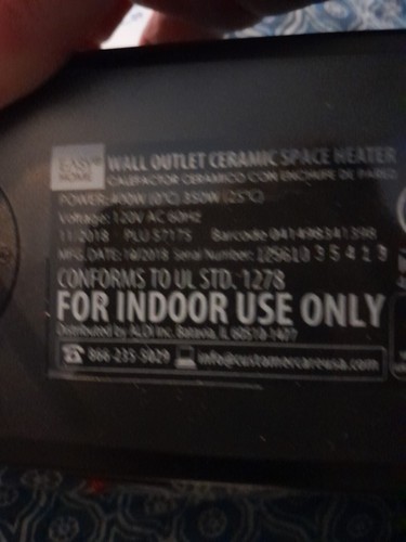 Wall Outlet Ceramic Space Heater By Easy Home Open Box Works Perfect - Picture 10 of 11