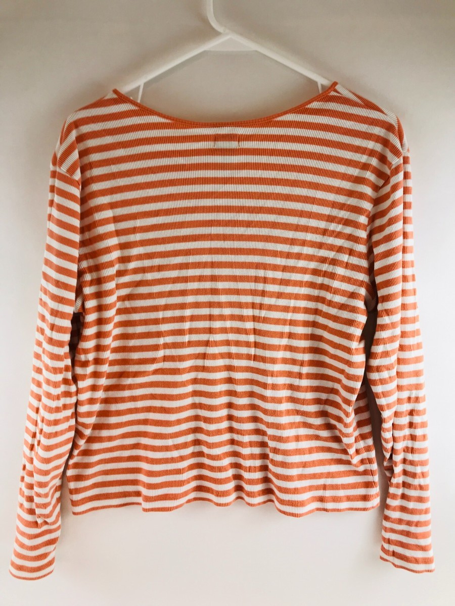 Bass T-Shirt Women's Size XL White Orange Striped Long