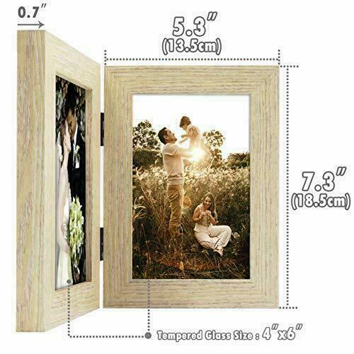 Paquete de 2 marcos de fotos de doble bisagra 4x6 grano de madera para dos fotos boda natural - Imagen 6 de 8