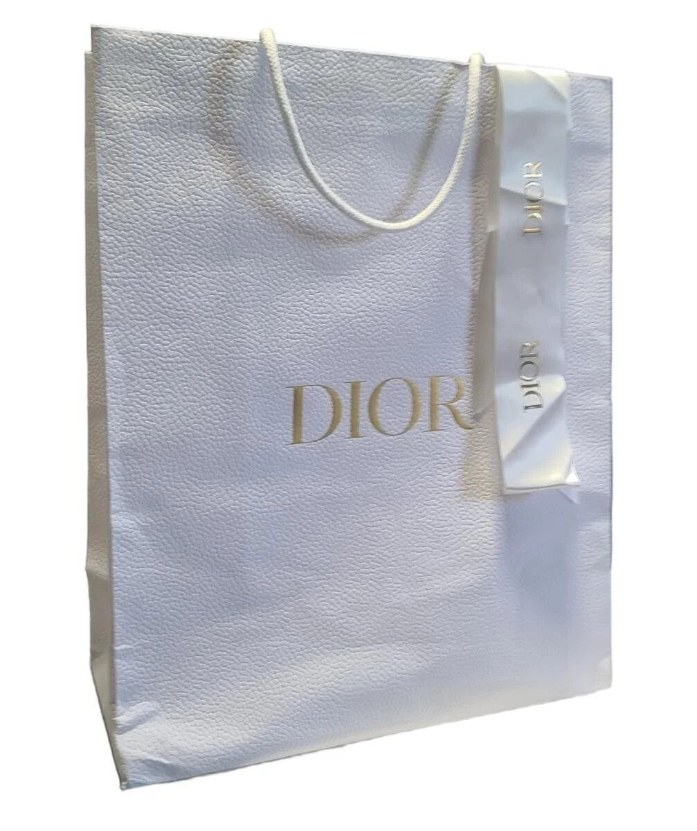Sac cadeau texturé caillou blanc designer Christian DIOR   ruban blanc authentique