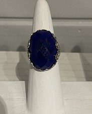 Sterling Silver Blue Lapis Cushion Cut Statement Ring Size 6