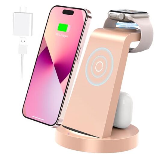 Зарядная станция 3 в 1 для устройства Apple, беспроводное зарядное устройство для iPhone 15 Rose