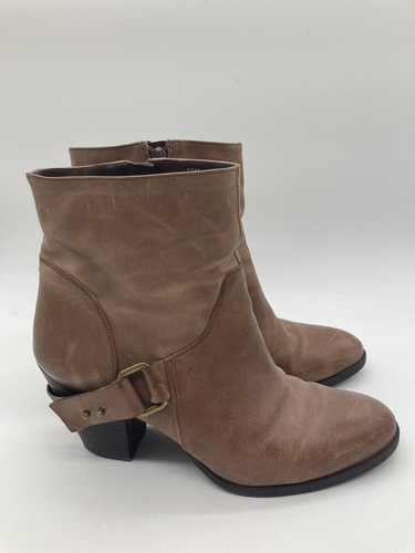 Nine West "Herewegoo" Tan Leather Zip Heel Western High Ankle Boots Womens 10 - Picture 7 of 12