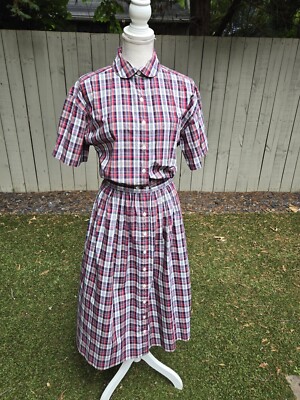 Charter Club Plaid Day Dress 14  buttons pockets Peter Pan Collar  Very Nice