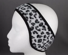 Black White cheetah reversible fleece ear muffs head wrap warmers ski adjustable