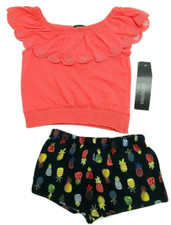 NEW  Girls Coral Top  Navy Blue Pineapple Summer Shorts Set