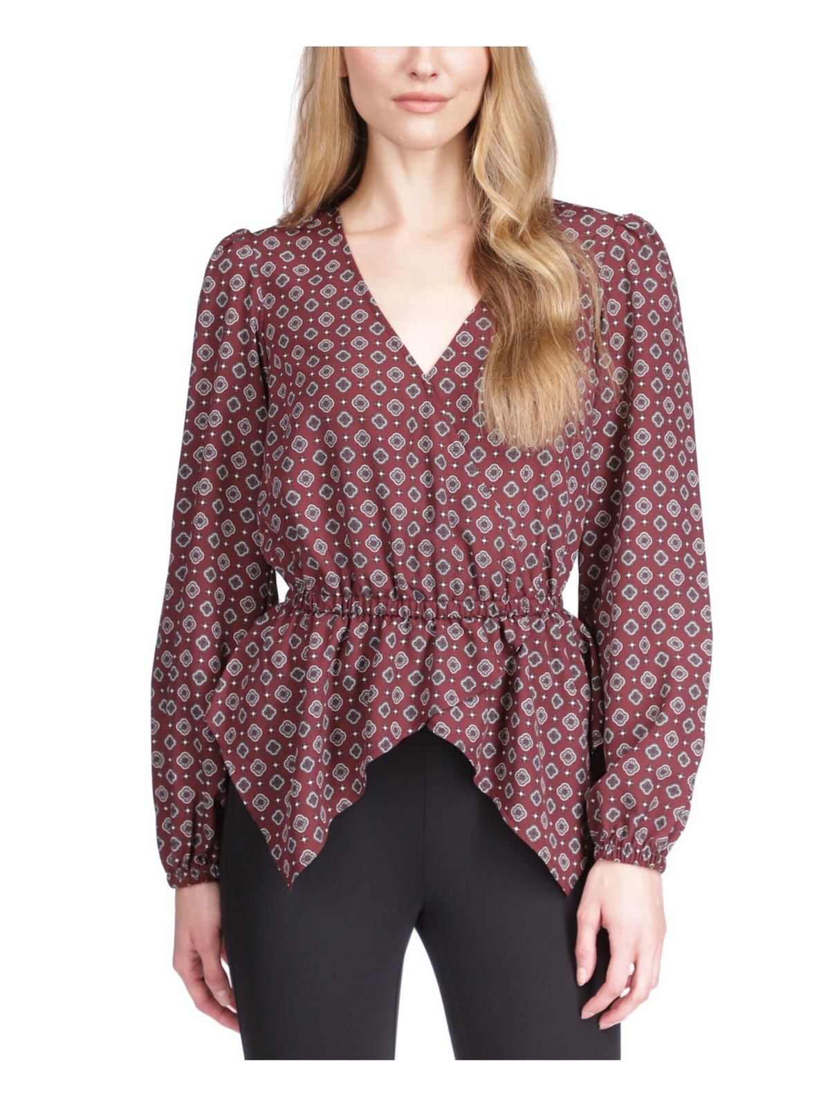 Женский бордовый топ MICHAEL MICHAEL KORS без подкладки на резинке с баской на талии XL